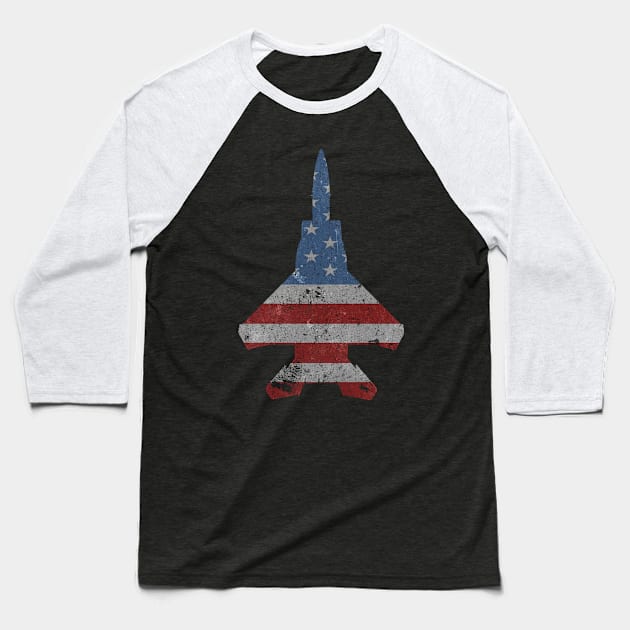 F-15 Eagle Jet Fighter Vintage American Flag Vintage Baseball T-Shirt by DesignedForFlight